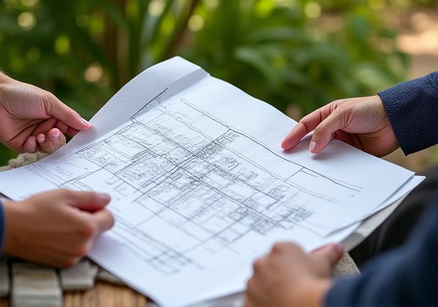 プロフェッショナルな造園設計士との相談風景